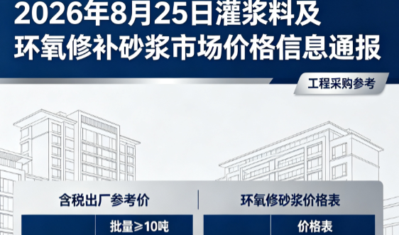 陆河2026年8月25日灌浆料及环氧修补砂浆市场价格信息通报